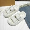 Fashion Korean Belt Buckle Designer Fur Slippers for Women Fashion Casual Autumn Winter Cotton Slippers Shoes Ladies