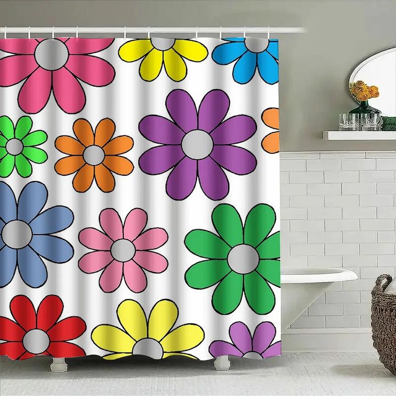 Helle Blumige Duschvorhang Mehrfarbiges Blumendesign Für Badezimmerdekorationen Wasserdicht Rutschfestes Gewebe Für HeimBadezimmer (
