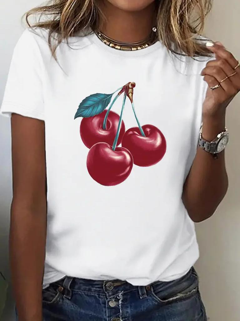 Cherry Print Roundneck Shortsleeved Tshirt Harajuku Aesthetic Graphic Top Bestselling Casual Comfortable Summer Fashion Tee