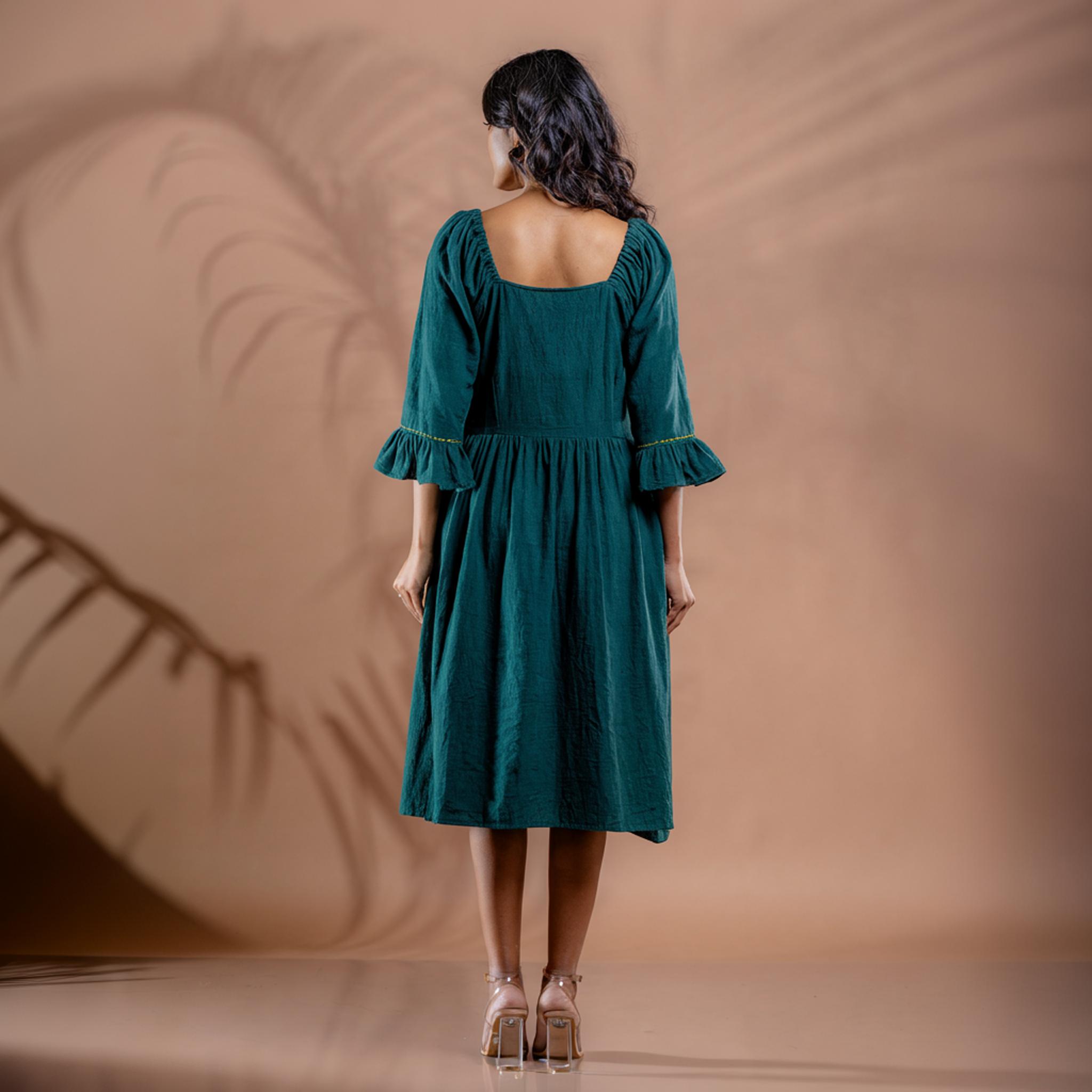 Ocean Meadow embroidered Kala cotton gathered dress XXL тил зеленый