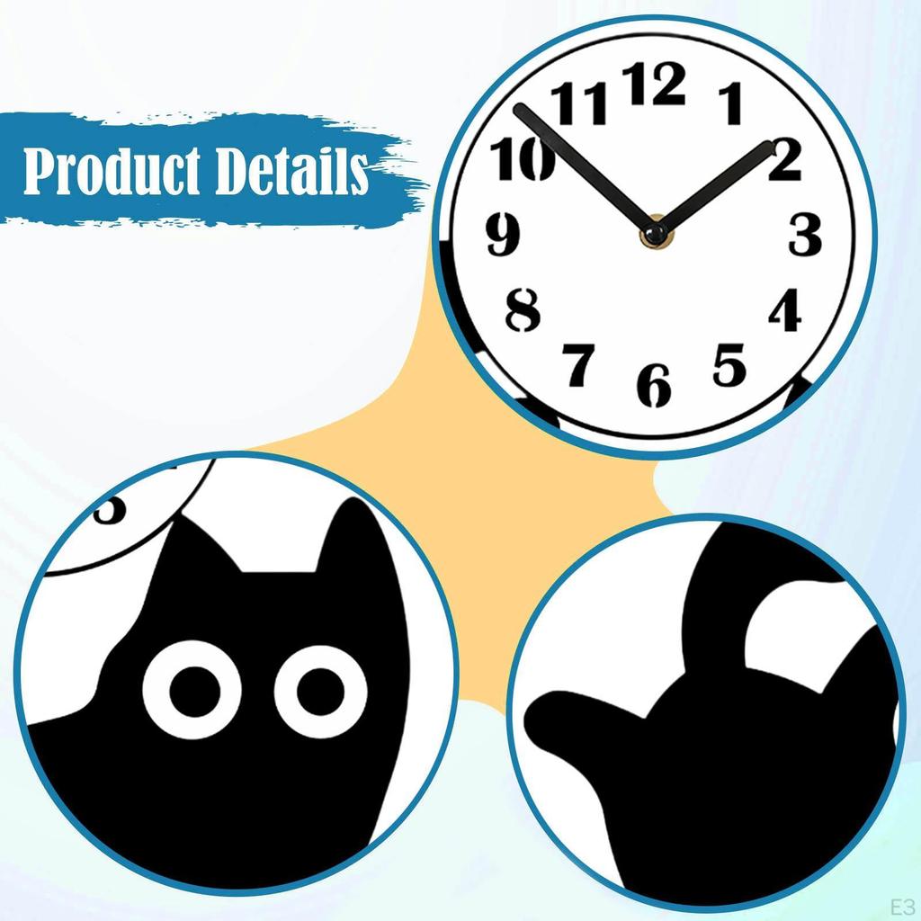 Kids Room Wall Clock Acrylic Hanging Creative Adorable Gift for Cat Design Decorative