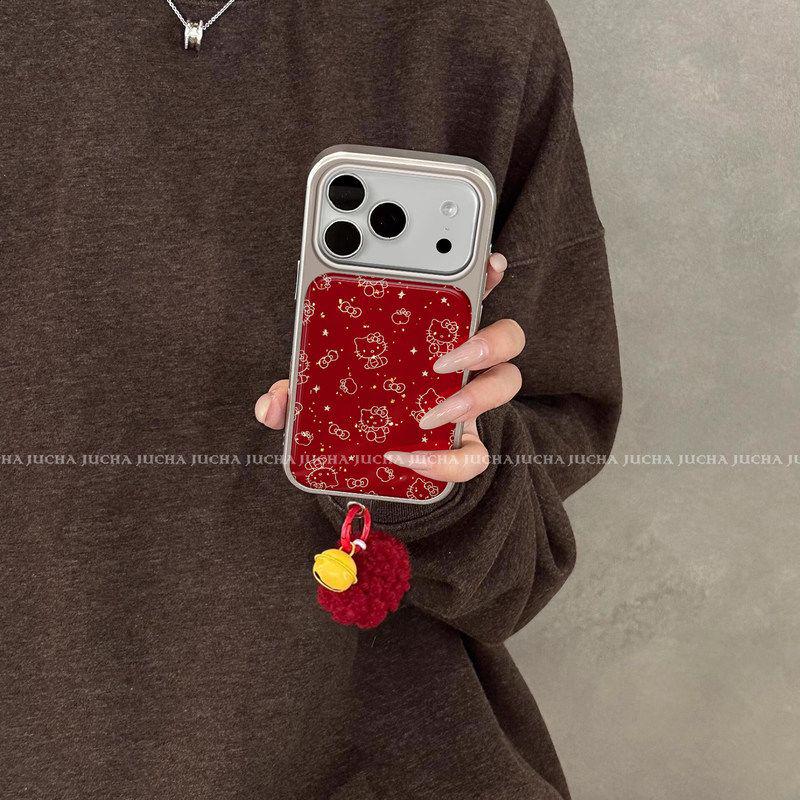 Apple 17 Pro Max and iPhone 16 Plus Case with Gold Sparkling Cat Pendant
