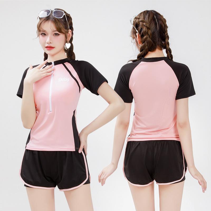 Swimsuit Women's split small chest sports cover belly and look thin conservative hot spring professional swimming training swimsuit