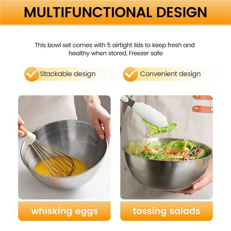 Aug. 5 Pcs Mixing Bowl,Stainless Steel Stackable Salad Bowl With Airtight Lid,Serving Bowl For Kitchen Cooking Baking,Etc