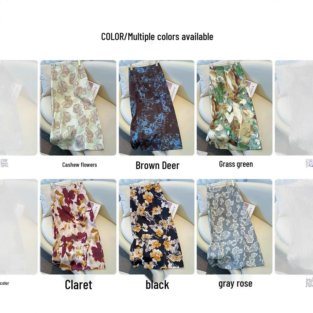 2025 Women's High-Waisted Satin Floral Midi Skirt - Summer A-Line Pencil Design