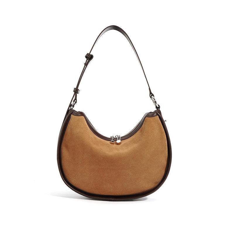 

New niche design suede portable crescent bag, genuine leather autumn and winter fashion high-end shoulder armpit bag