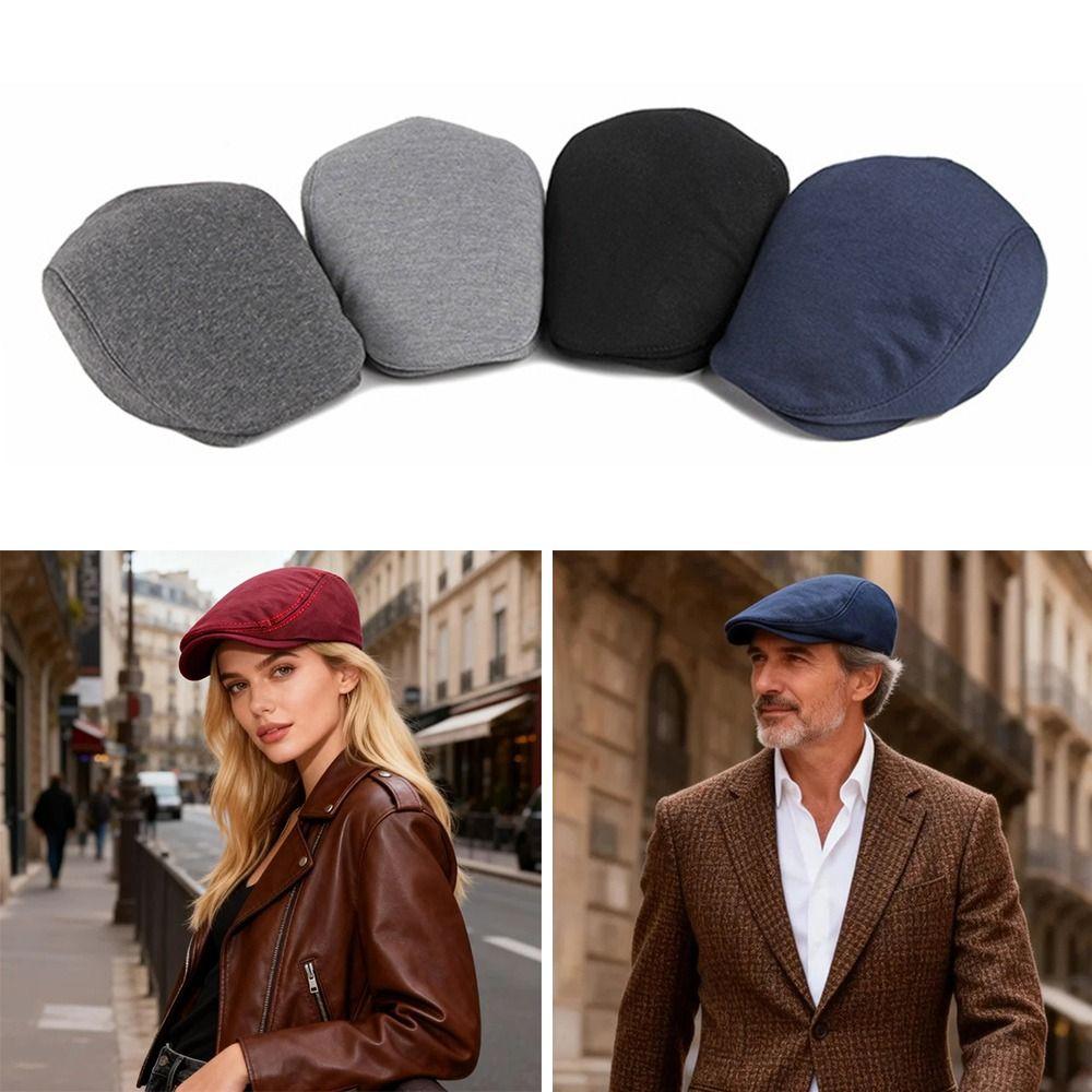 Fashion Soft Beret Hat Casual Retro Painter Hat Adjustable Solid Color Driver Flat Caps Men Women