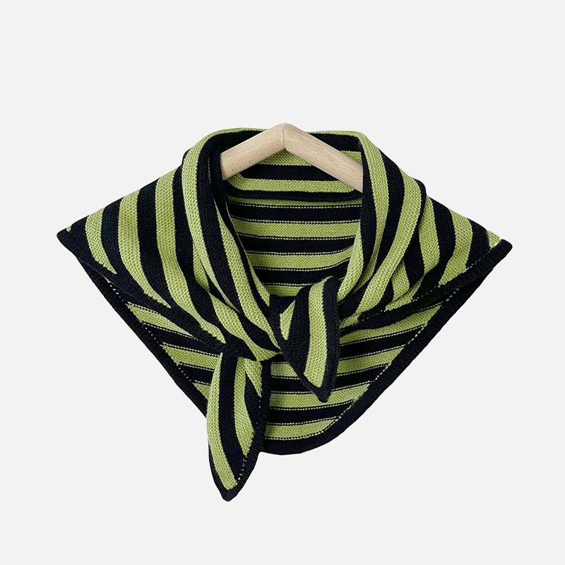New Striped Triangle Scarf Women's Wool Knitted Scarf Korean Version Ins Outer Warm Small Scarf