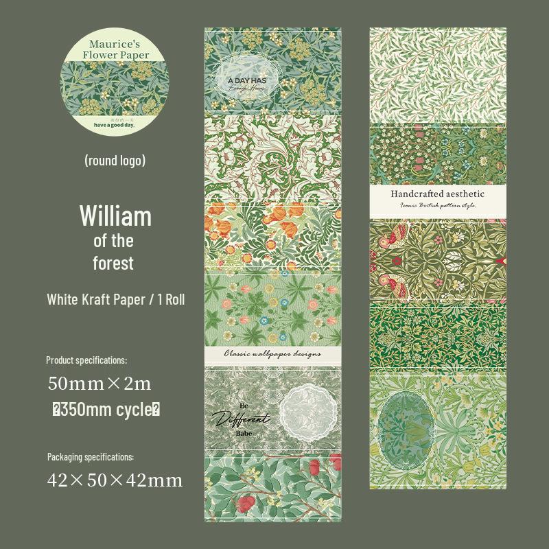 Красивый День Серия Цветов Морриса Ретро Текстура Вырубная Клейкая Лента - 4 Стиля, Разные Размеры