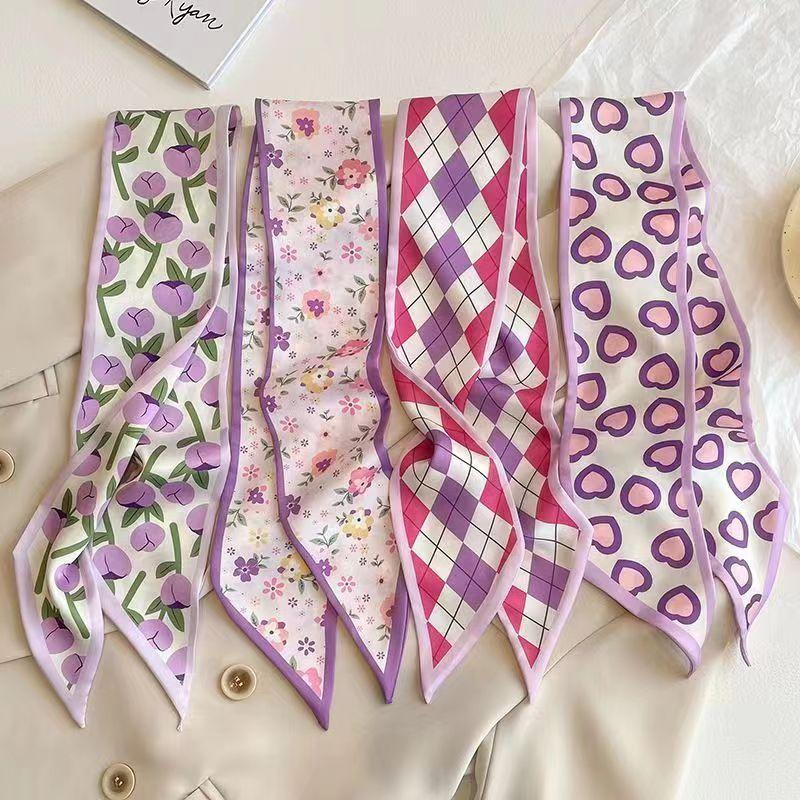 Women Flower Love Heart Printed Hair Band Headwear Scarves 6.5cm*90cm