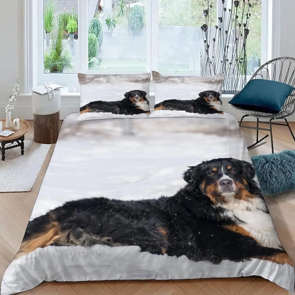 Dogs Duvet Cover Set Cute Animal Bedding Set Microfiber Bernese Mountain Dog Comforter Cover Twin Full Size For Kids Teens Boys