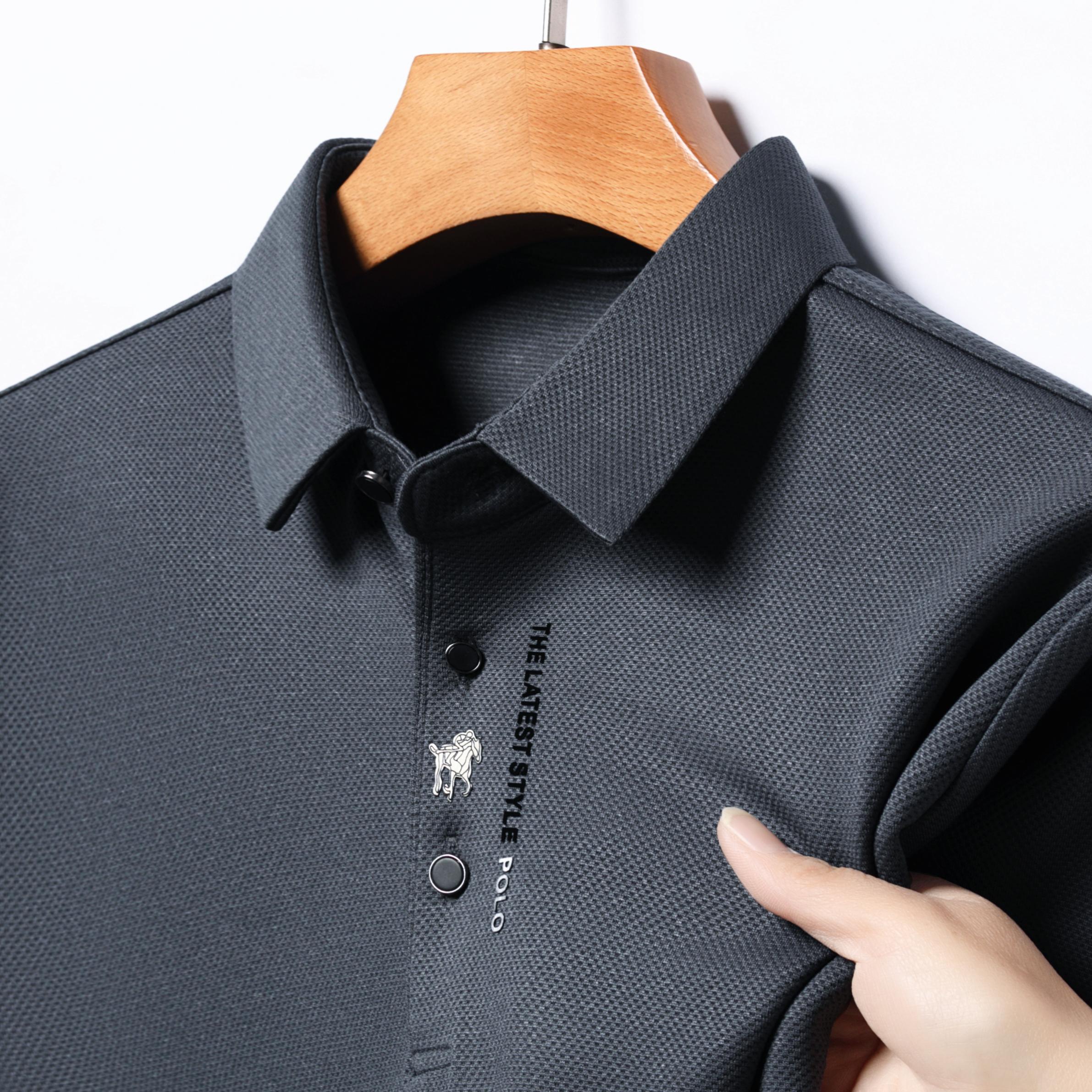 

Мужская рубашка поло с длинным рукавом от бренда высокого класса, осенняя, горячо продаваемая, с принтом иконы, дизайн высокого класса, топ из ледяного шелка, повседневная деловая футболка L серый