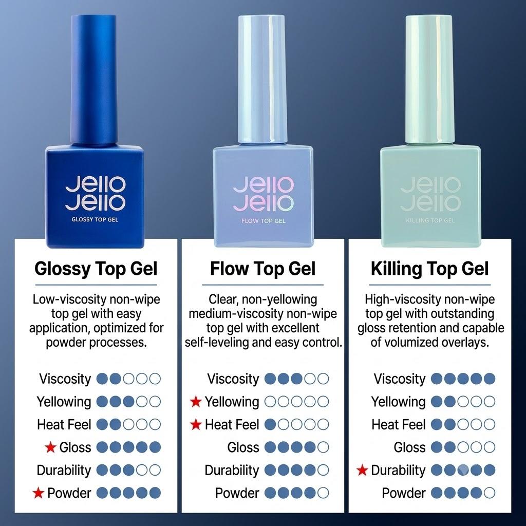 JELLO JELLO Basic Gel Non-Wipe Flow Top Gel Smooth Glossy Nail Finish 10ml
