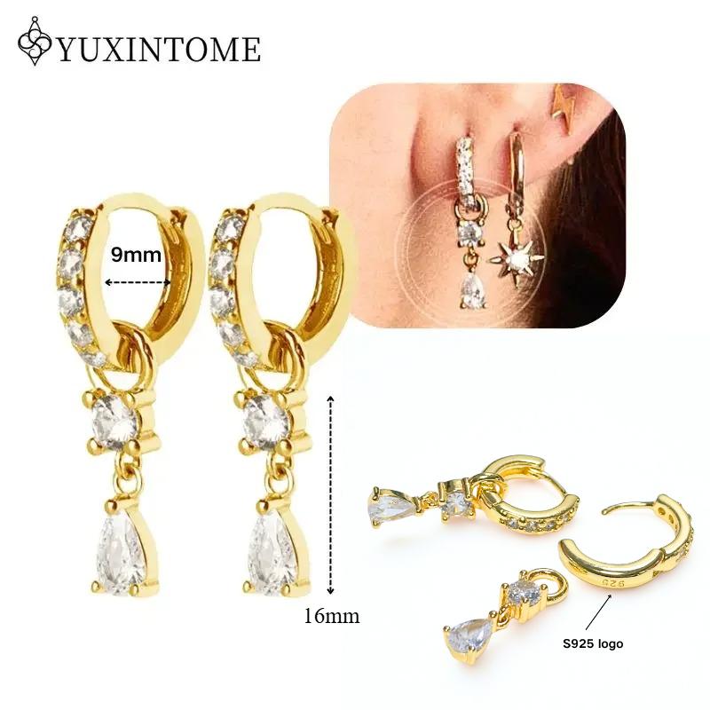 Dames 925 Zilveren Oorstekers Kristal Zirconia Waterdruppels Stud Hoops Goud Huggie Oorbellen Premium Luxe Feest Sieraden