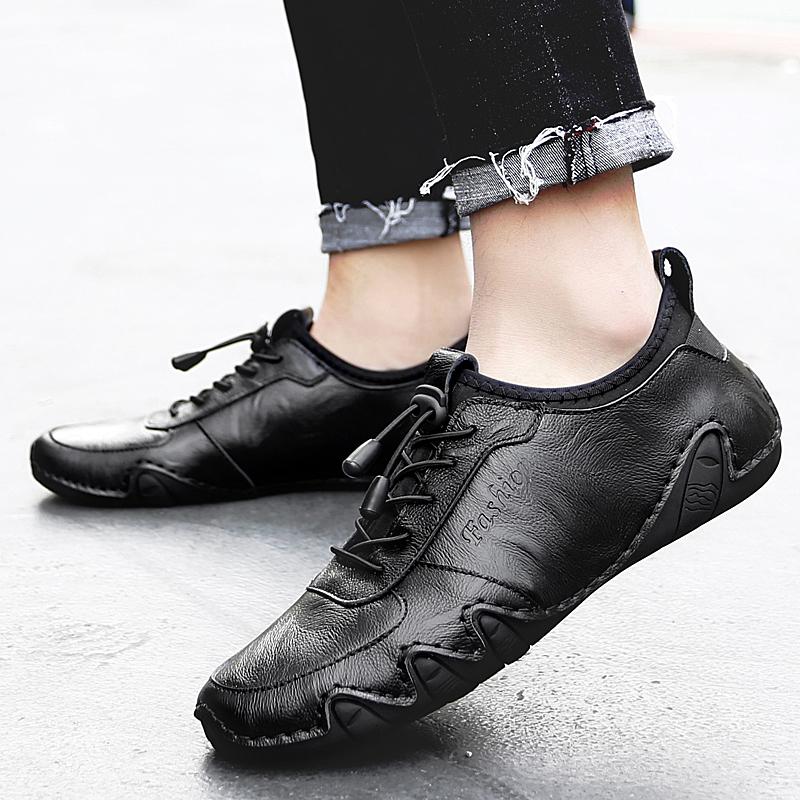 Fashion Brand Men Leather Soft Sole Walk Casual Shoes Men Light Comfortable Driving Flats Men Outdoor Anti-slip Wearable Shoes Sneakers