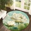 Serene Lotus Theme Flannel-printed round floor mats are slip-resistant Suitable for living room bedroom terrace garden carpets