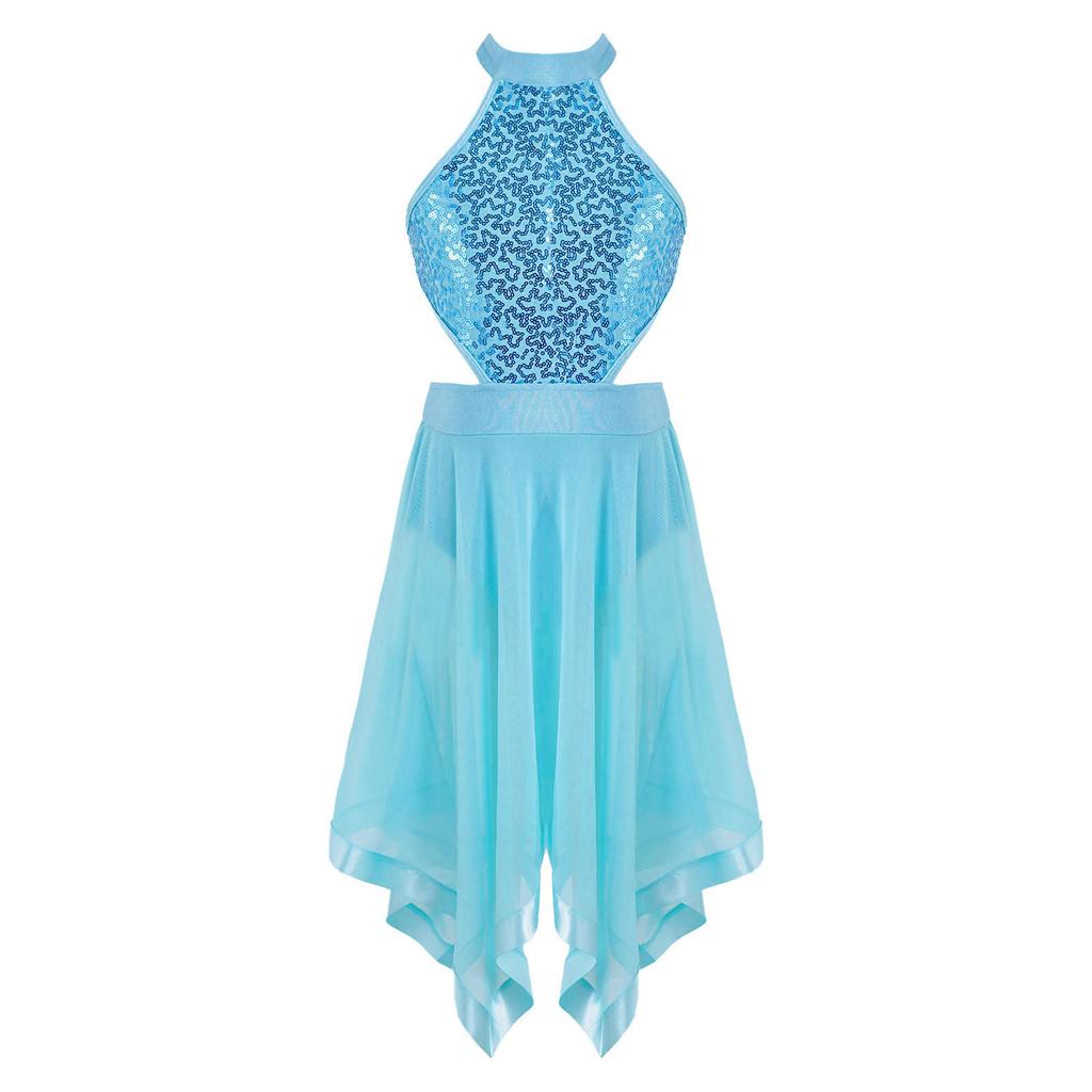 Kinder Mädchen Kleid Tanzkostüm Schleier Unregelmäßiger Saum Ärmellos Rückenfrei Trikot Kleid