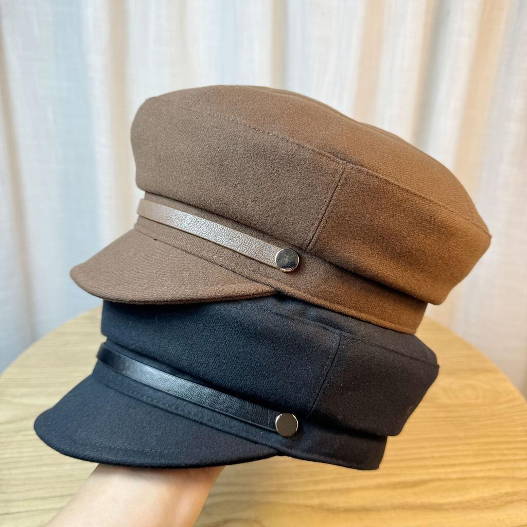 Autumn and Winter Slim Casual Short Cover Warm Woolen Flat Hat Women's Fashion Cloud Octagonal Hat Niche Trend