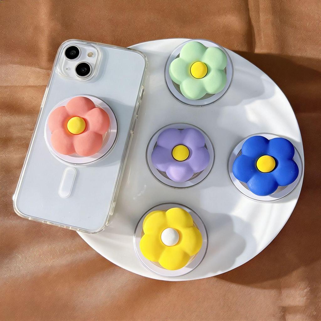 MagSafe Solid Color Frosted Phone Holder with Retractable Flower Design