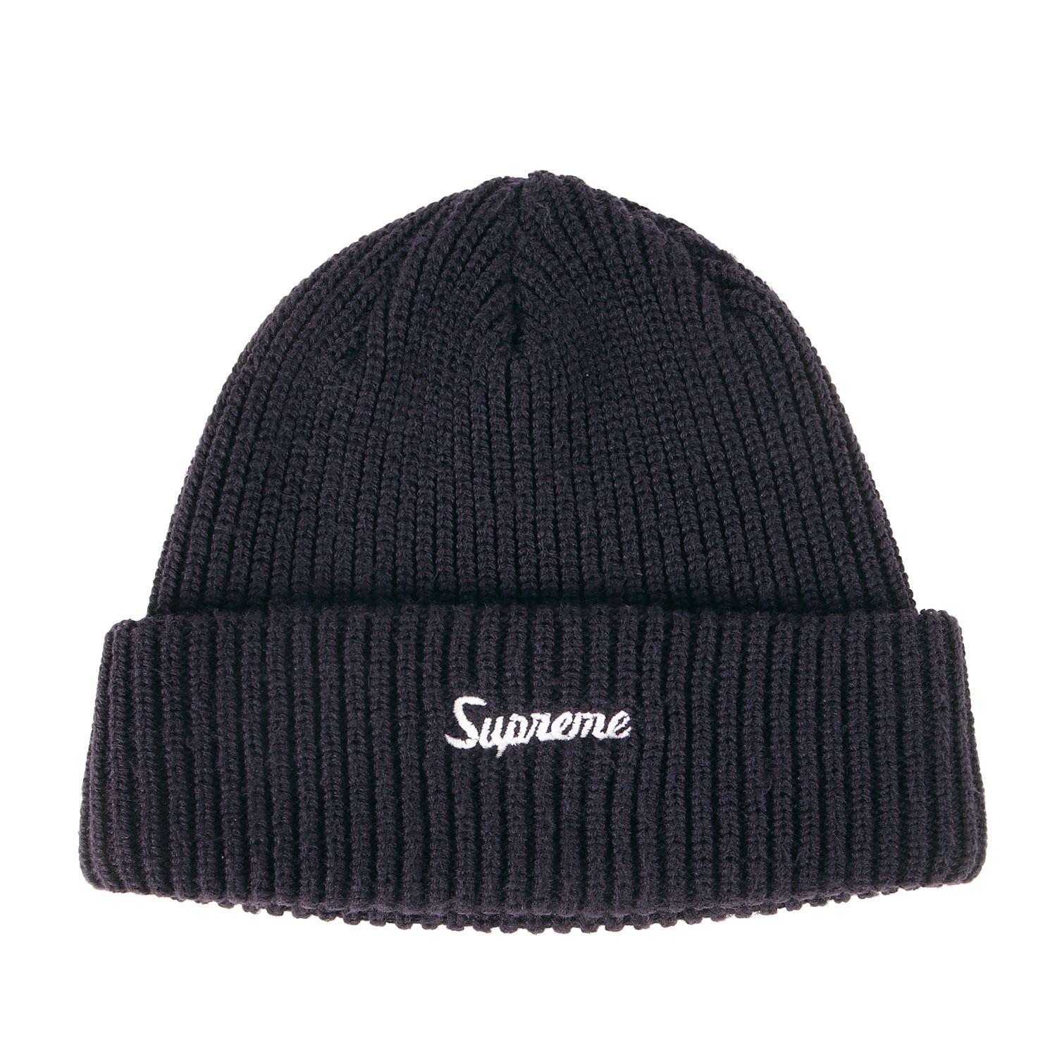 

[USED] Supreme Beanie | Script Logo Loose Gauge Beanie | Navy | Pre-owned Men s Knit Cap