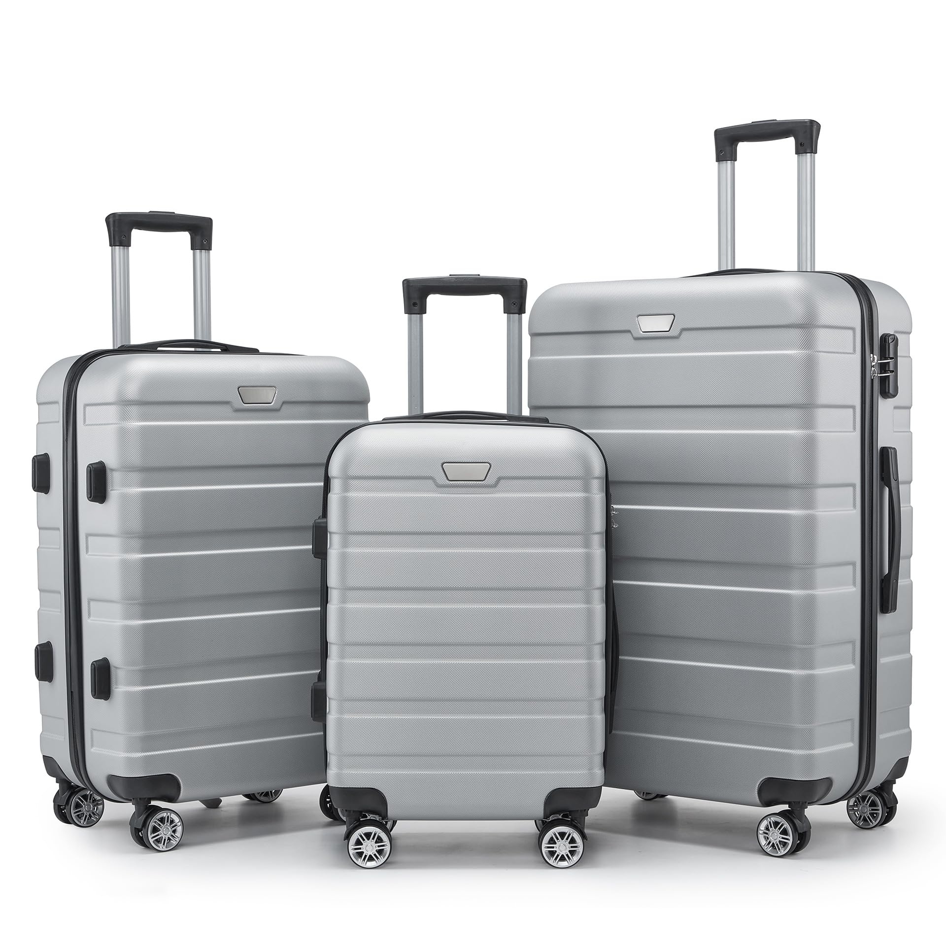 

Suitcase Hard Type Carry Case and Suitcase Set Carry Case Carry Bag 360 Degree Silent Double Casters Can Be Carried Onboard Silver Set [DINGHANG]