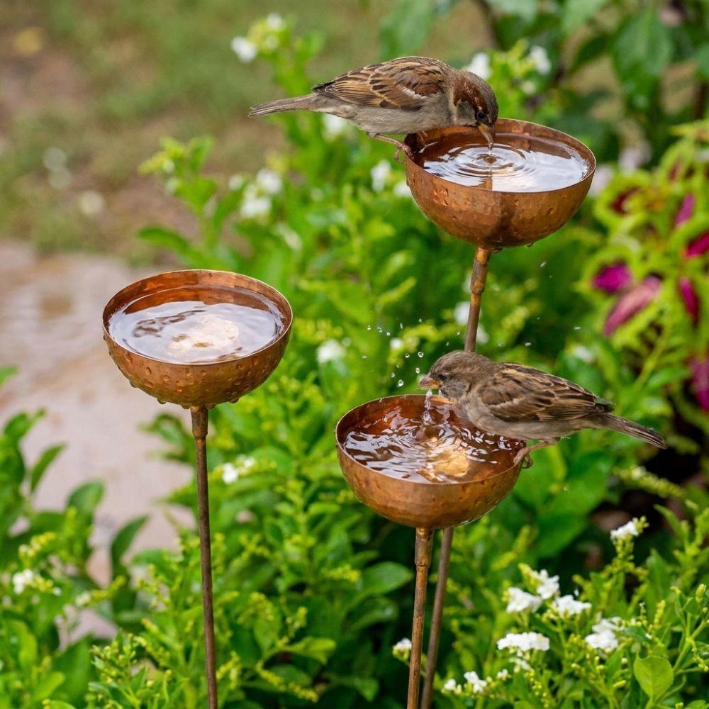 Vintage Weathered Metal Bird Bath 3-Tier Bowl Insect Watering Station Rain Collectors  Yard Art