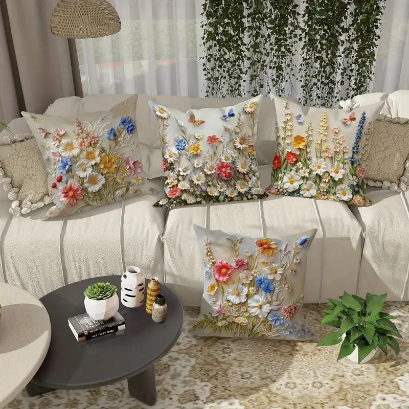 Bunte Blumen 3D-Druck Nordische Heimdeko Kissenbezug Schlafzimmer Wohnzimmer Sofa Dekoration Polyester Kissenbezug mit Reißverschluss