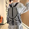 College Style Schoolbag for Female Junior High School Students Black and White Plaid Lace Backpack Large Capacity High School Student Backpack Tide