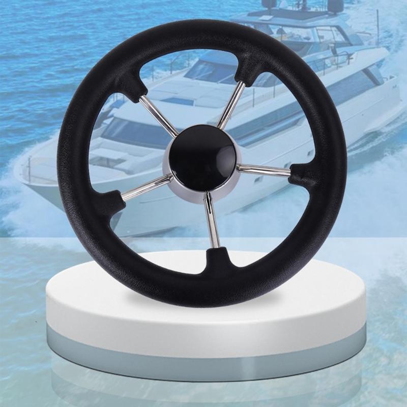 11in 5 Spoke Boat Destroyer Steering Wheel with Black Foam Stainless Steel Steering Wheel Without Knob for Marine Yacht