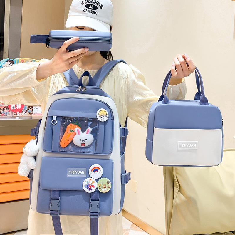 School bag New school bag Large capacity backpack Casual canvas backpack Female portable student thermal insulation with rice bag