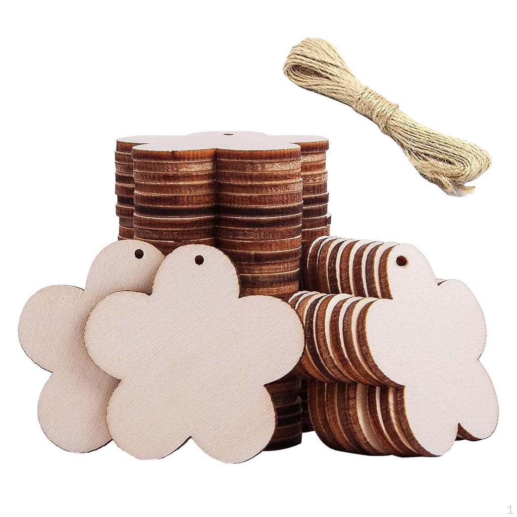 100 Wooden Tags, Gift Tags with Jute String, Unfinished Blank Wood Pieces for DIY Crafts,