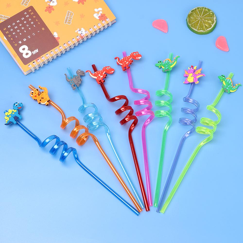 Drinking Decor Temporaty Straw Straws-Plastic Dinosaur Reusable Straws Dino Theme Cartoon Pattern