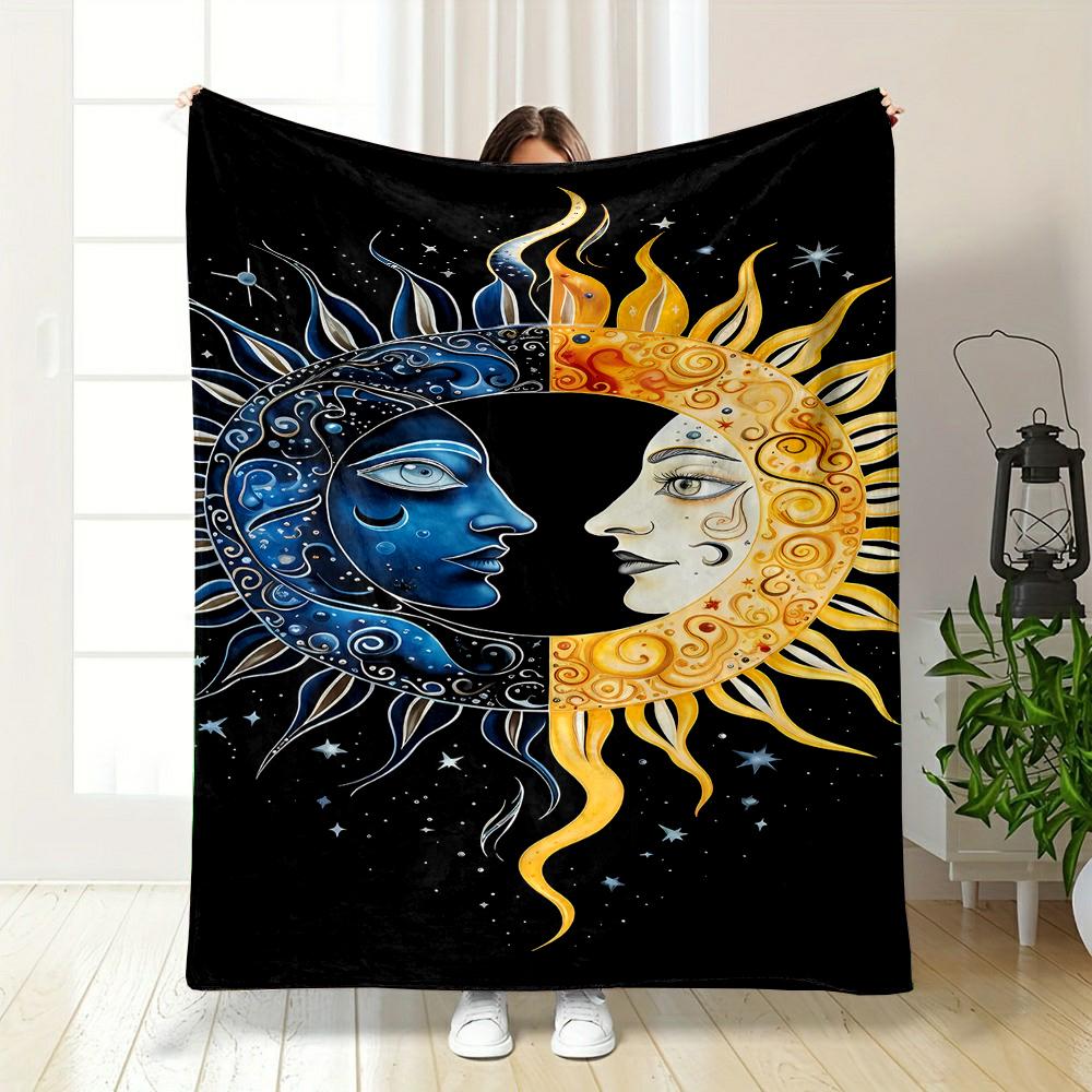 Sun and Moon Face Design Blanket Patterned flannel blanket perfect for the bedroom living room, sofa, or a little nap