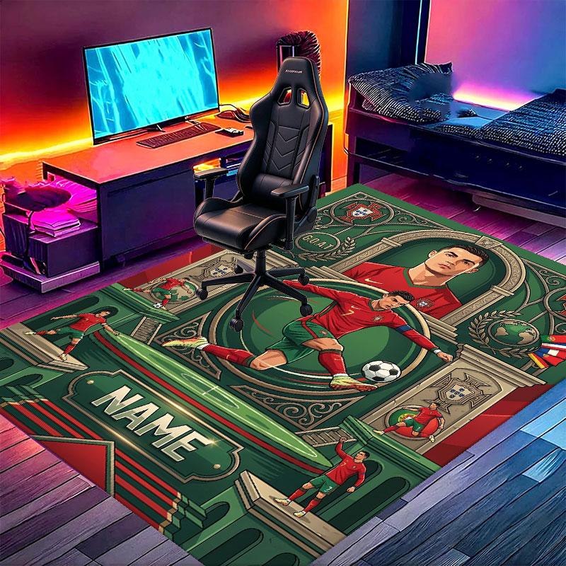 Custom Name Personalized Cristiano Ronaldo Print Carpet, Versatile Home Decor Rug, for Playroom, Apartment, Balcony, Entryway, Hallway Gift