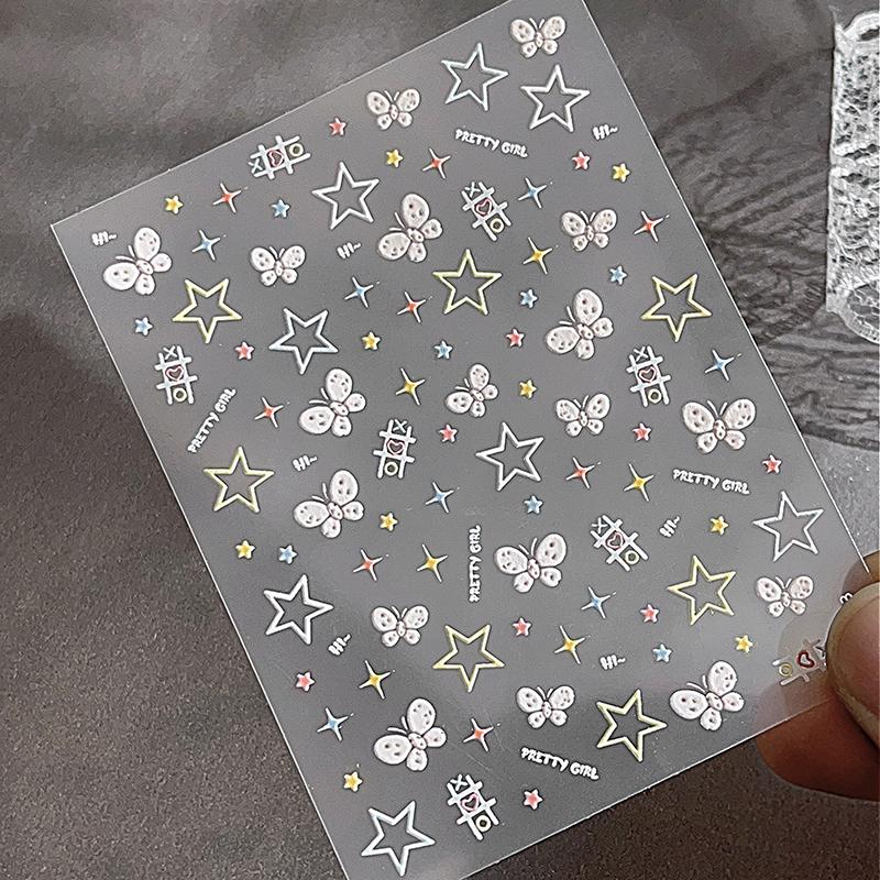 Nails Heart Bow Stars Pattern Hollow Nail Sticker Templates For French Manicure Tips Nail Design