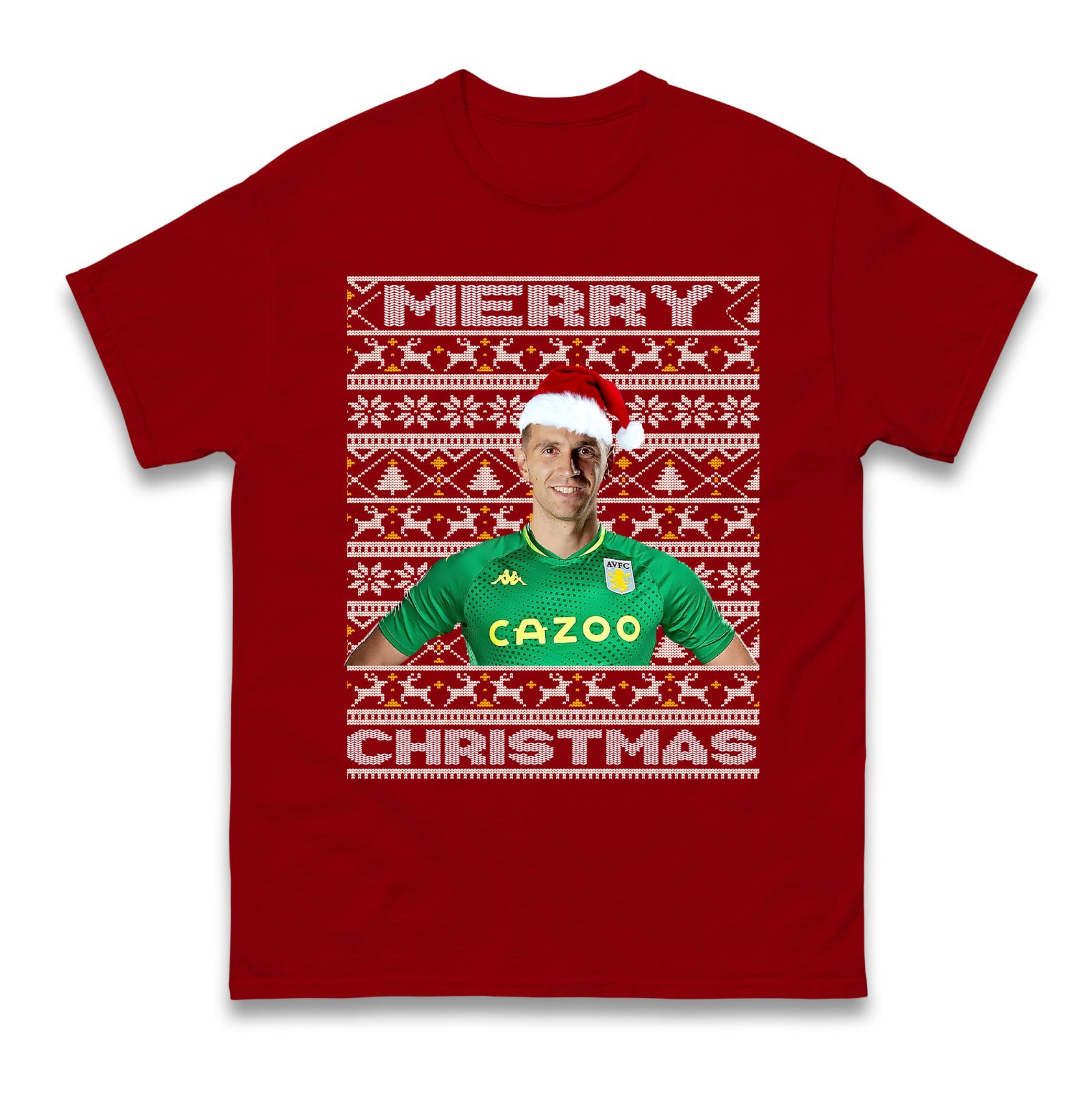 Emiliano Martínez Merry Christmas Football Mens T Shirt Womens Tops Tees Aston Villa FC Top L