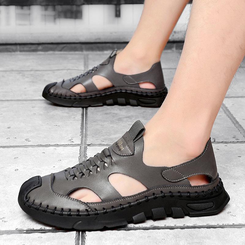 2025 Summer New Men's Roman Sandals Fashionable Versatile Soft Bottom Soft Surface Hollow Breathable Non-slip Deodorant Sandals