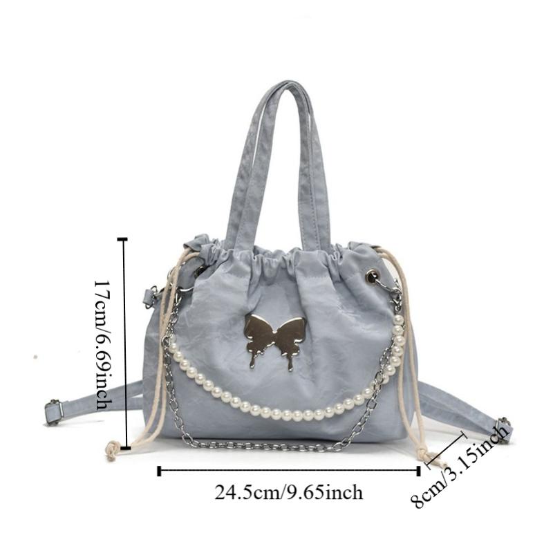 Magnetic Buckle Silver Butterfly  Backpack Metal Chain Pearl Chain Handbag  Daily