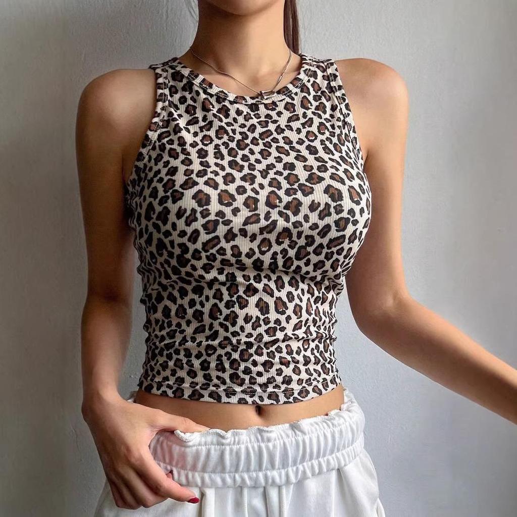 European/American Leopard Print Trendy Slimming Sleeveless Vest