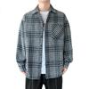 Plaid Shirt for Men, Spring And Autumn Style, Loose Casual Retro Long-Sleeve Shirt Jacket, CS20 Black 2XL
