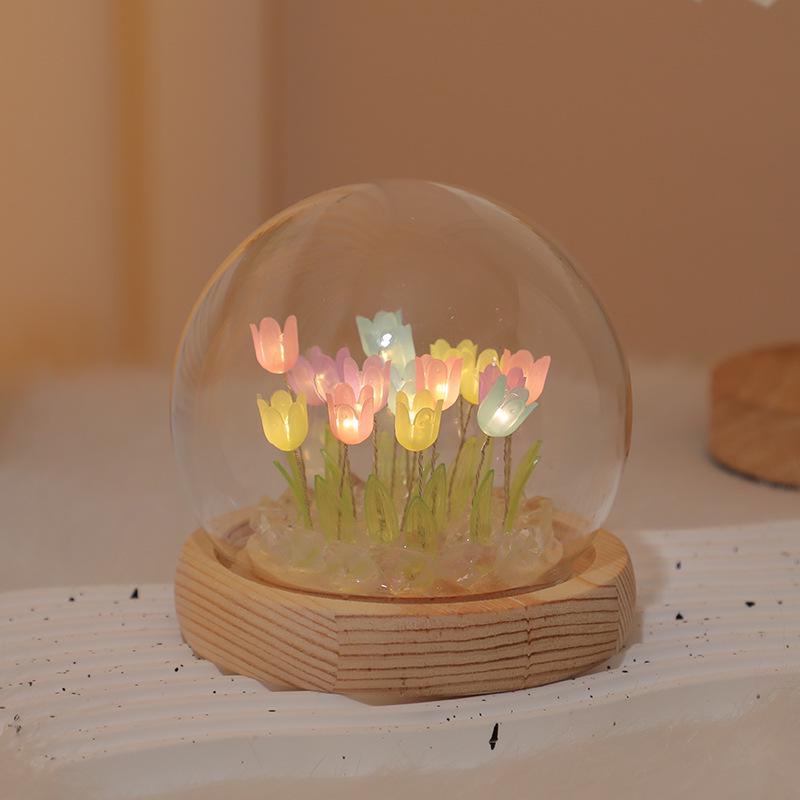 Handmade Tulip Night Light: DIY Luminous Flower Ornament for Festive Atmosphere and Desktop Decoration