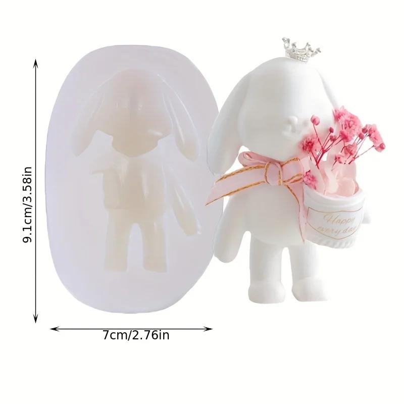 

Rabbit Hold Bucket Ornament Silicone Mold DIY Gypsum Bunny Holding Flowers Making Platform Car Decoration Resin Mold Handicrafts