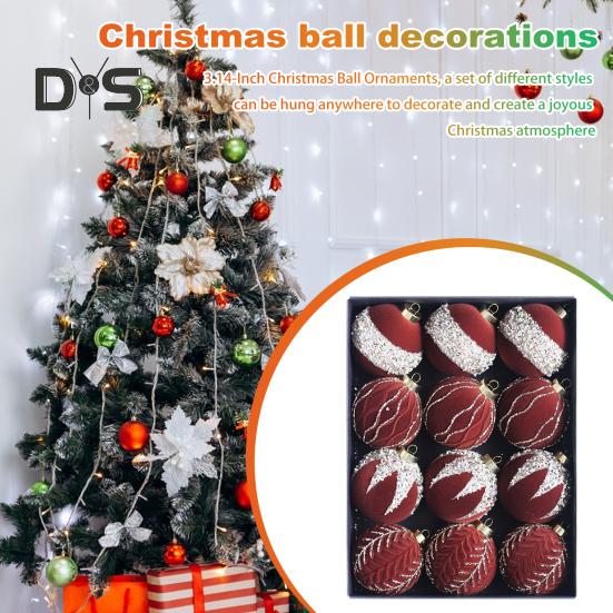 12Pcs Christmas Ball Ornaments Shatterproof Plastic Xmas Tree Hanging Baubles for Holiday Party Wedding Decoration