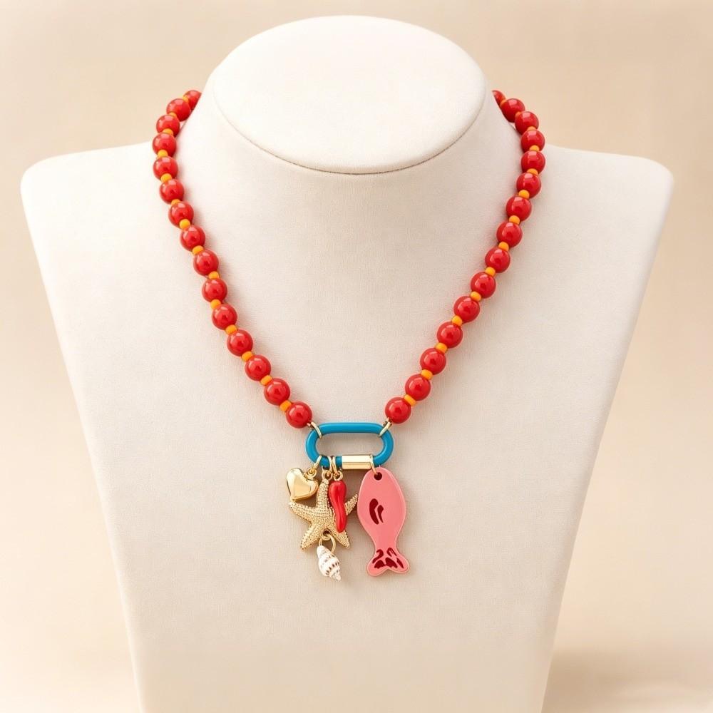 Colorful Beads Beaded Necklace Starfish Shell Charm Boho Necklace  Vacation Beach Party