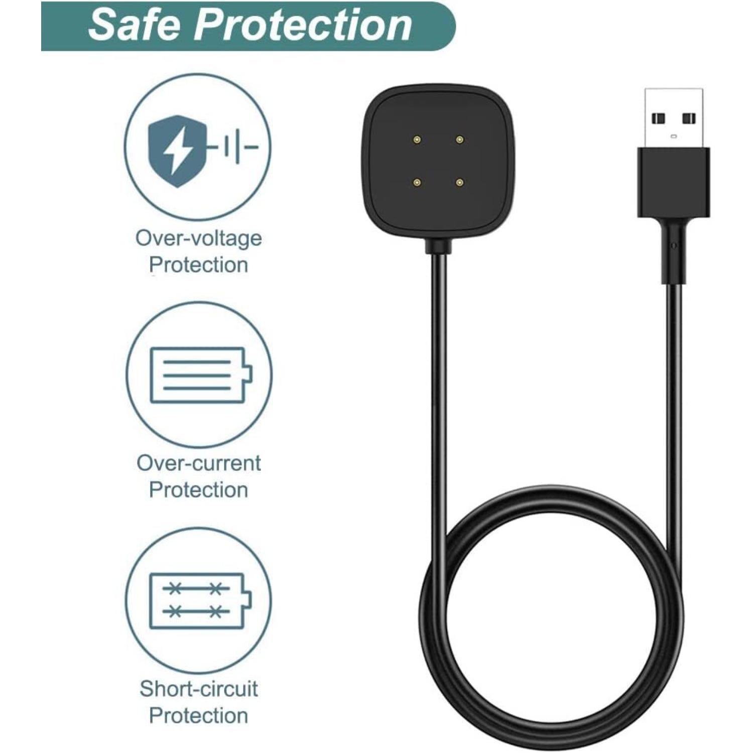 

USB-док-станция для зарядки, кабель 3 фута, зарядное устройство для Fitbit Versa 3 4 Sense 1 2 чёрный