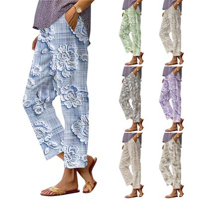 Modieuze Casual Broek voor Dames met Textuurprint, Zakken en Elastische Tailleband.