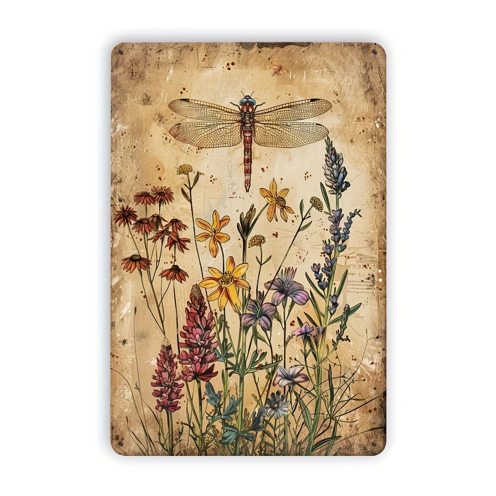 Vintage Dragonfly And Floral Metal Sign Fun Wall Art Decoration Garden Caf Painting Garage Art Restaurant Home Wall Indo