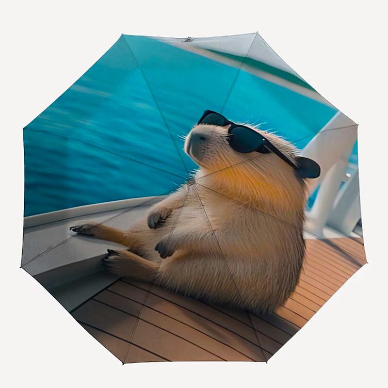 Capybara Themed Travel Umbrella-8 Ribs Automatic Opening and Closing, Portable Folding Design, Compact and Stylish Umbrella Suitable for Out