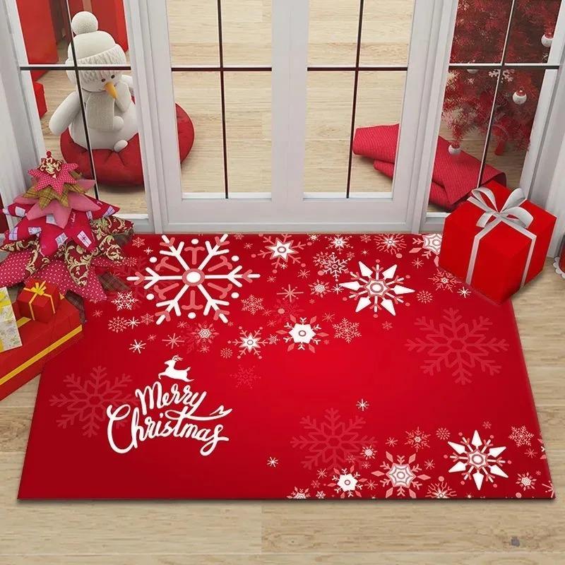 Merry Christmas Doormat Living Room Front Entrance Non Slip Foot Mat Polyester Bathroom Rugs Carpet Christmas Home Decorations