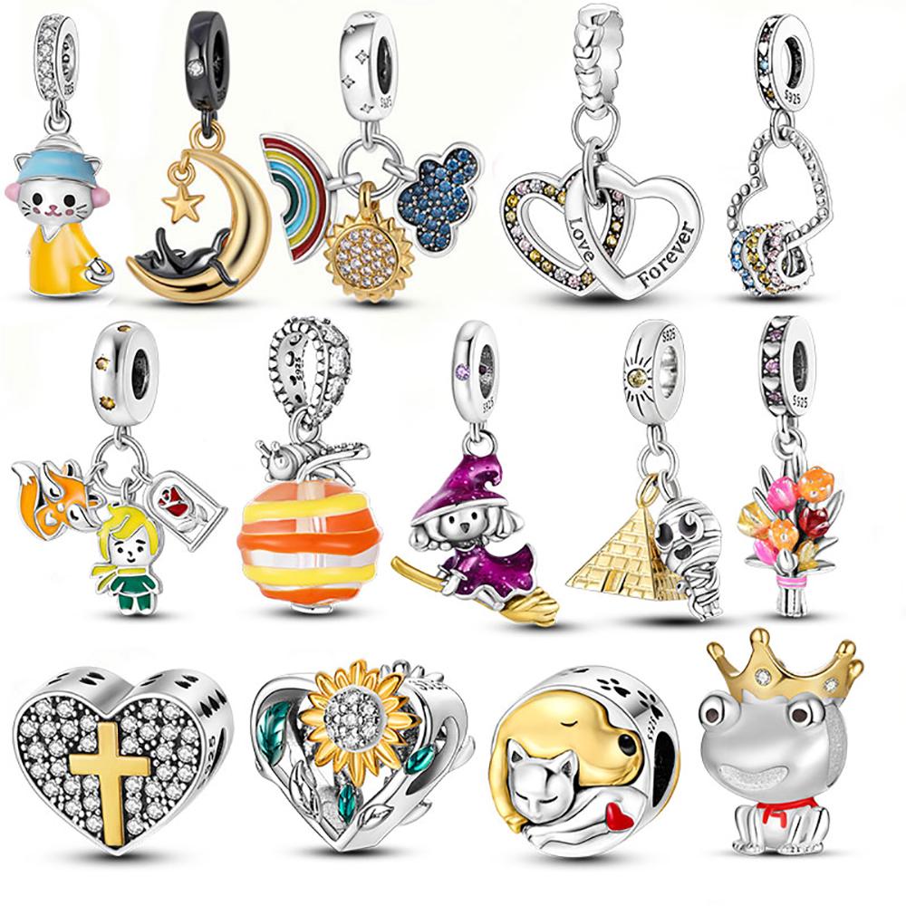 

Шарм-бусины из серебра 925 пробы с пчелиным подсолнухом и сердцем, подходят для оригинального браслета-подвески Charmhub, оригинальное серебряное изготовление ювелирных изделий 2022